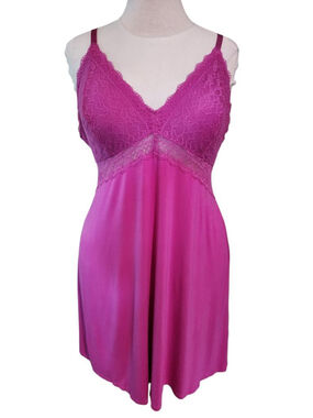 SOMA XL Magenta Pink Lace Trim Chemise Nightgown Sleep Dress Adjustable Straps
